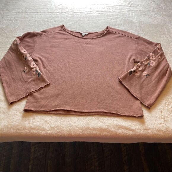 American Eagle Outfitters Cropped Dusty Rose Long Sleeve Top Size Large - Picture 1 of 9